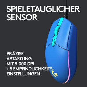 Mouse pentru jocuri Logitech G203 cu iluminare RGB LIGHTSYNC personalizabila, 6 butoane programabile, senzor de calitate pentru jocuri, urmarire de 8.000 DPI, greutate redusa - albastru - Img 3