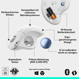 Mouse Trackball Ergonomic Logitech Ergo M575S, Bluetooth, Alb - Img 6