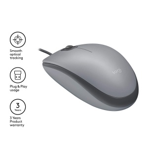 Mouse USB cu fir Logitech M110, butoane silentioase, design confortabil de dimensiuni complete, PC/Mac/laptop ambidextru - Gri - Img 6