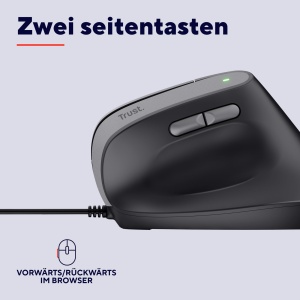 Mouse vertical Trust Yuno, Mouse ergonomic pentru dreptaci, Prevenirea cotului mouse-ului/cotului de tenis (Sindromul RSI), 60% plastic reciclat, Mouse PC cu cablu, Computer, Laptop, Mac - Negru - Img 5