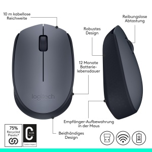 Mouse wireless Logitech M170 24 GHz 12 luni autonomie Gri - Img 9