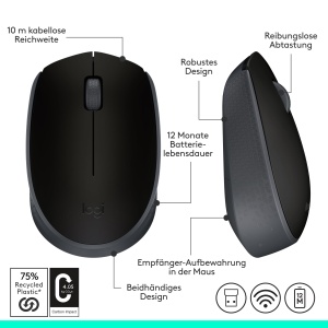 Mouse wireless Logitech M170 24 GHz Nano USB 12 luni autonomie Negru - Img 9