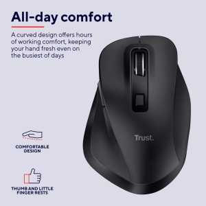 Mouse wireless reincarcabil Trust Fyda, design durabil, 800-2400 DPI, 6 butoane, suport pentru degetul mare si degete, 2,4 GHz, mouse wireless cu receptor USB, mouse ergonomic pentru laptop, PC, MacBook, birou - Img 6