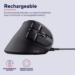 Mouse Wireless Vertical Trust Voxx, Mouse Wireless Ergonomic Reincarcabil, Bluetooth si Conexiune 2.4GHz, 9 Butoane, 1200-2400 DPI, PC/Mac/Computer/Laptop/MacBook/Chromebook - Negru - Img 6