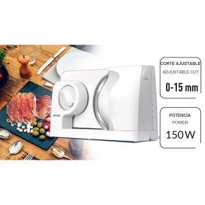 MPM MKR-05 Feliator electric de alimente, Feliator de paine, grosime de taiere reglabila pana la 15 mm, Protectie pentru degete, Disc de taiere din otel inoxidabil 17 cm, 150 W, alb - Img 3
