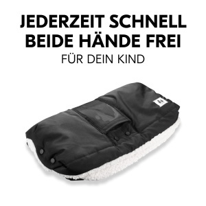 Muff pentru maini hauck, cu buzunar pentru telefon, fleece calduros, rezistent la apa, negru - Img 2