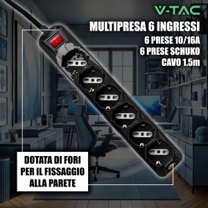 Multipriza V-TAC cu 6 priza, 1.5m cablu, culoare neagra - Img 3