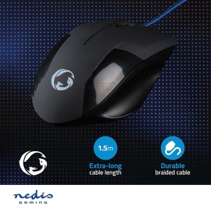 NEDIS Gaming Mouse - Cu fir - 1200/2400 / 4800/7200 DPI - DPI reglabil - Numar de butoane: 6 - Butoane programabile - Dreptaci - 1,50 m - Fara iluminare - Img 3