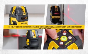 Nivel laser STANLEY STHT77514-1 cu auto-nivelare, 4 linii, interior - Img 6