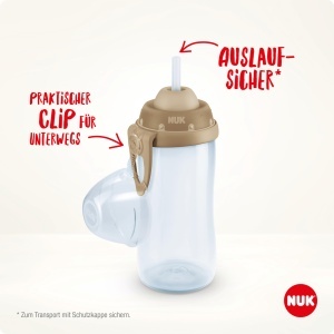 NUK First Choice+ Flexi Cup Sticla de invatare | de la 12 luni | Rezistent la scurgeri cu paie de baut | Clema si capac de protectie | Fara BPA | 300 ml | Masina de pompieri (albastra) - Img 2