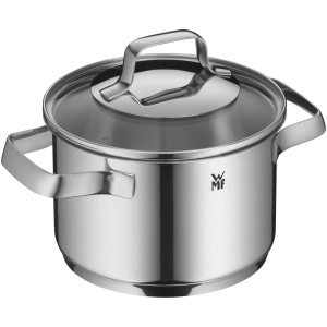 Oala cu capac din sticla WMF Belmonte, 16 cm, 1.9 litri, inox, compatibila cu inductie