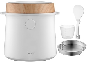 Oala de fiert orez Concept RE3030, 1.5 l, alba cu decor din lemn