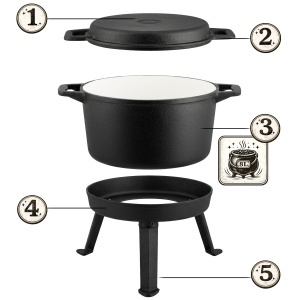 Oala de fonta Berdsen 8L - Negru, cu capac 2-in-1 si retete incluse - Img 2