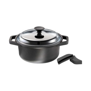 Oala din aluminiu ROSLE CADINI, 20 cm, antiaderenta, reciclata, cu capac din sticla - Img 1