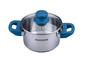 Oala Fackelmann Essential O 14 cm Inox Manere Bakelit Capac Sticla Albastru