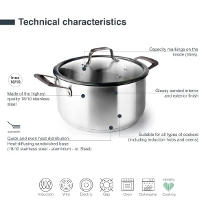 Oala Lacor 47028 din inox 1810, capacitate 8,3 litri, inductie, 28cm - Img 3