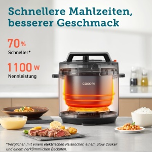 Oala sub presiune COSORI, 9 in 1, multicooker cu 14 functii, oala sub presiune de 5,7 l, aragaz de orez, abur, aparat de iaurt, aragaz lent si sous vide, tigaie, carte de retete, otel inoxidabil - Img 4
