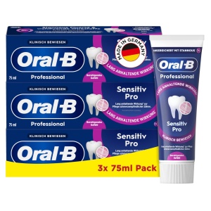 Oral-B Professional Sensitive Pro Pasta de dinti cu senzatie calmanta fabricata in Germania aroma de eucalipt si menta 3x75ml violet