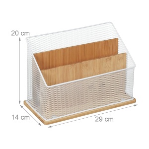 Organizator birou Relaxdays, suport documente 3 compartimente, metal si bambus, 20x29x14 cm - Img 4