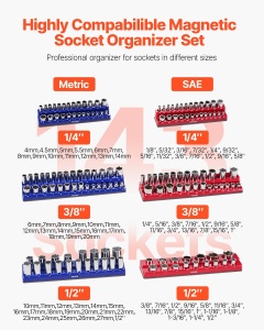 Organizator chei tubulare VEVOR QJ7333-6pc set 6 piese compatibil SAE si metric baza magnetica - Img 2