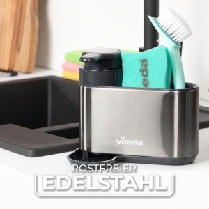 Organizator chiuveta Vileda cu dozator de detergent otel inoxidabil design modern si compact - Img 3