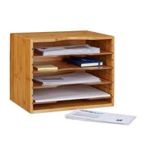 Organizator de birou din bambus Relaxdays, 5 compartimente, 26x33x24.5 cm