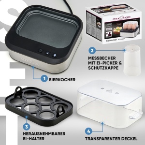 Ouale fierte ProfiCook PC-EK 1276, 6 oua, inox, 400W - Img 5