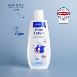 PAEDIPROTECT Lotiune de ingrijire pentru bebelusi si copii 200 ml, Lotiune de ingrijire cu pantenol, Crema hidratanta cu ulei de jojoba si unt de mango, pentru pielea sensibila si uscata a bebelusilor si copiilor, lotiune vegana - Img 4