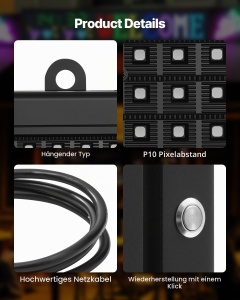 Panou LED Scrolling VEVOR P10, 16x128 Pixeli, Control Bluetooth, IP65 - Img 4
