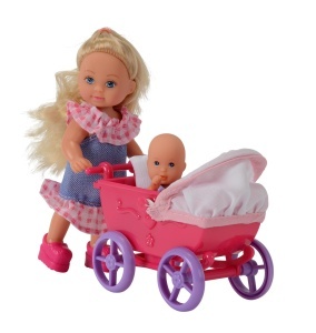 Papusa Evi LOVE Simba 105736241 cu Carucior si Accesorii, 12cm, pentru Copii de la 3 Ani