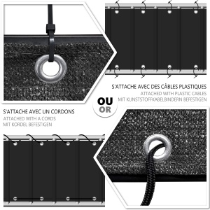 Paravan de balcon VOUNOT 90x600 cm, HDPE, rezistent la UV, negru - Img 6