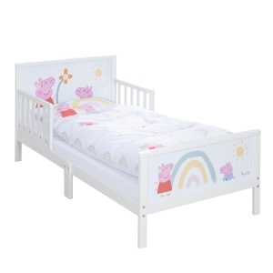 Pat pentru copii roba Peppa Pig 70x140 cm cu lenjerie inclusa alb