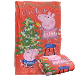 Patura Peppa Pig Craciun, 91 x 147 cm, 300 GSM, 100 Poliester - Img 2