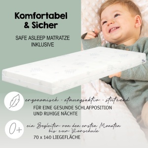 Patut pentru copii Komplettbettset Woodland Buddies, 70 x 140 cm, Alb, cu saltea si lenjerie - Img 3