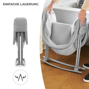 Patut pliabil Kinderkraft LOVI 3 in 1 Gri cu functie de leganare si plasa anti-insecte - Img 4