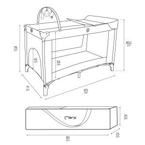 Patut pliabil pentru copii BELOVE Plus 2-in-1, 2 niveluri, cu saltea si accesorii - Img 9