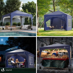Pavilion pliabil VOUNOT 3x3m, impermeabil, cu 4 laterale si 4 saci cu nisip, albastru - Img 4