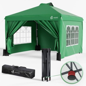 Pavilion pliabil VOUNOT 3x3m impermeabil, verde, cu 4 laterale si 3 saci cu nisip