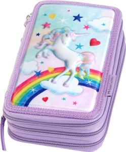 Penar Faber-Castell Triple Decker Unicorn, 3 niveluri, design colorat