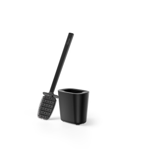 Perie WC Vileda cu suport, negru, din plastic rezistent, cu baza antiderapanta