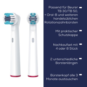 Perii Beurer TB 30/50 pentru periuta de dinti electrica, capete de perie compatibile Oral-B, curate, 4 bucati, perii de schimb albe - Img 7