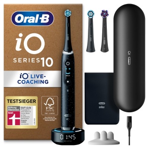 Periuta de dinti electrica Oral-B iO Series 10 Plus Edition, periuta de dinti electrica, PLUS 3 periute, 7 moduri de periaj pentru ingrijirea dentara, husa de calatorie de incarcare, proiectata de Braun, negru cosmic