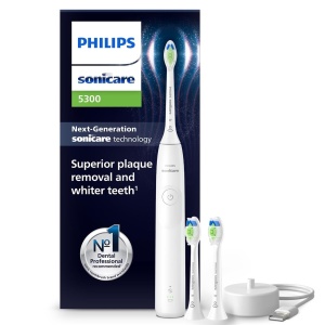 Periuta de dinti electrica Philips Sonicare 5300, periuta de dinti sonica cu 2 niveluri de intensitate, control presiune, EasyStart, Smartimer si BrushPacer, alb, model HX7108/04 [Tehnologie noua]