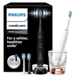 Periuta de dinti electrica Philips Sonicare DiamondClean 9000, pachet dublu, periuta de dinti cu tehnologie sonica inclusiv aplicatie, senzor de presiune, 4 moduri de periaj, 3 niveluri de intensitate, auriu negru si roz, model HX9914/61