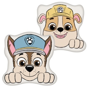 Perna decorativa Paw Patrol Chase si Rubble, reversibila, 35x35 cm, moale
