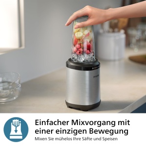 Philips 5000 Series Stand Mixer - Mini Smoothie Maker, lame detasabile, pahar de 700 ml, tehnologie ProBlend Plus, design usor de curatat, elegant, compact. 800 W de putere. Argintiu (HR2764/00) - Img 5