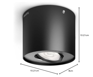 Philips Phase plafoniera/lampa de perete 1 spoturi, reglabila, 6,5 W, 2700 K, lumina alba calda, neagra, IP20, fara orbire si palpaire - Img 6