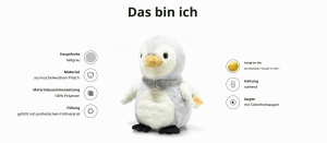 Pinguin de plus Steiff Lio 21 cm, gri deschis, jucarie de plus pentru copii - Img 2