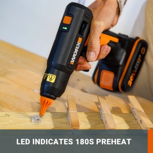 Pistol de lipit cu adeziv fierbinte Worx WX045.9, 20V, 60W, 200C, anti-picurare, cu 10 batoane adezive - Img 5