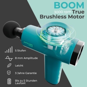 Pistol de masaj Beurer Antelope BOOM, pistol de masaj compact cu 4 atasamente, pentru relaxare si regenerare, masaj puternic cu puncte de declansare, masaj muscular cu 5 niveluri de intensitate si baterie reincarcabila - Img 3